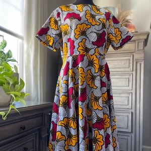 Elegant Ankara Print Dress with High-Low Hem